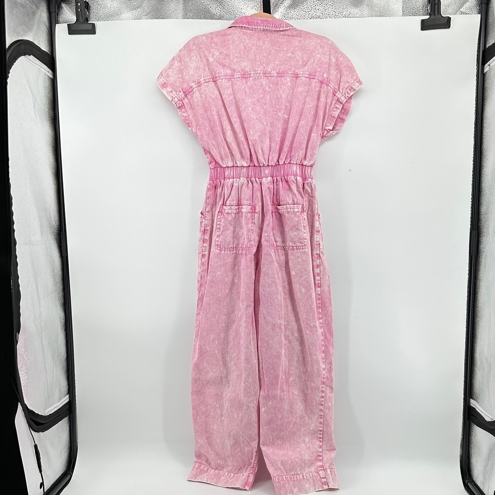 Simply Southern Barbie Retro Effortless Utility Light Pink Denim Jumpsuit SzS - Picture 7 of 11